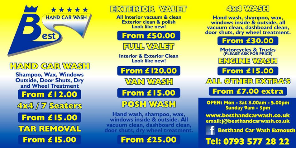 Exmouth Car Wash Prices
