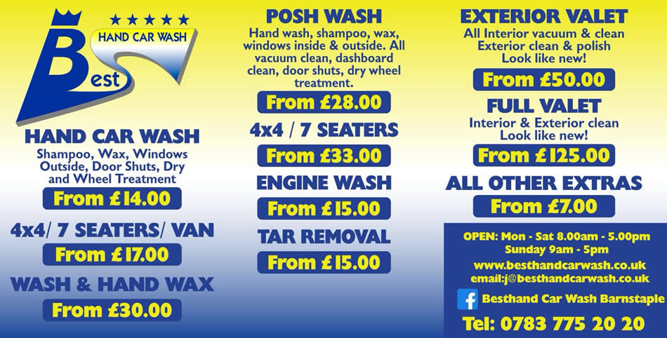 Barnstaple Car Wash Prices