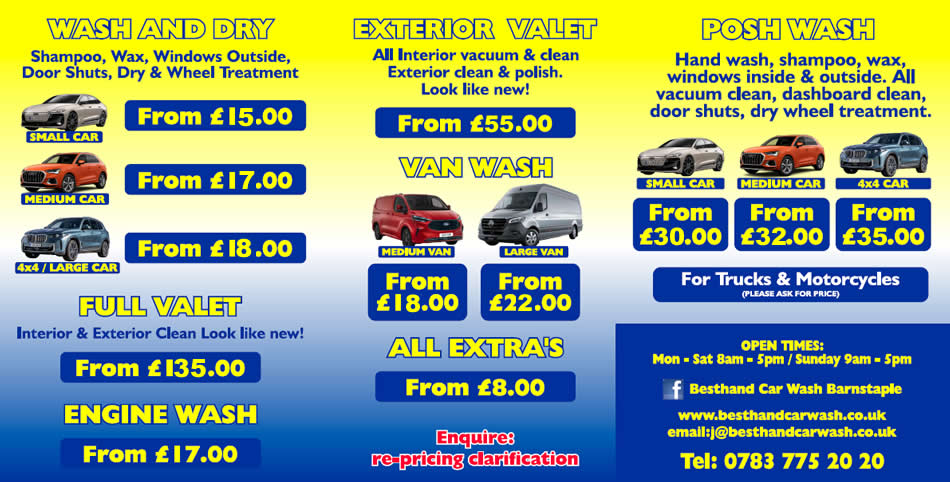 Barnstaple Car Wash Prices