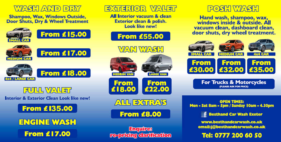 Exeter Car Wash Prices