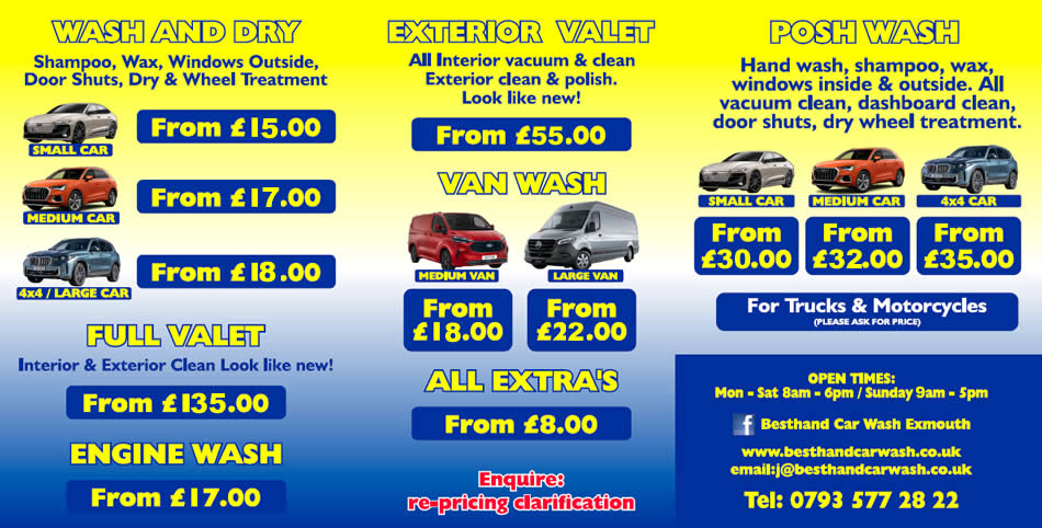 Exmouth Car Wash Prices